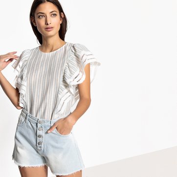 Blusa estampada com gola redonda, mangas curtas SEE U SOON