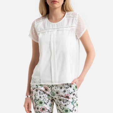 Kurzarm-Bluse mit Rundhalsausschnitt, Plumetis-Tüll ANNE WEYBURN