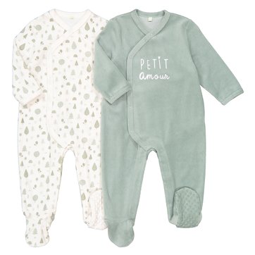 Lote de 2 pijamas para recém-nascido em veludo, prematuro-2 anos LA REDOUTE COLLECTIONS