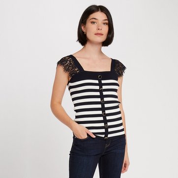 Camisola às riscas, decote quadrado MORGAN
