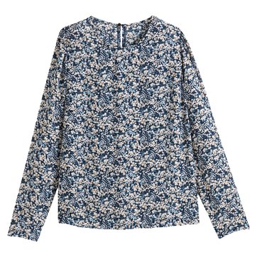 Blusa com gola redonda, estampado flores, mangas compridas LA REDOUTE COLLECTIONS