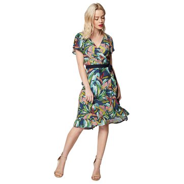 Vestido tipo envelope evasé, motivo havai MORGAN