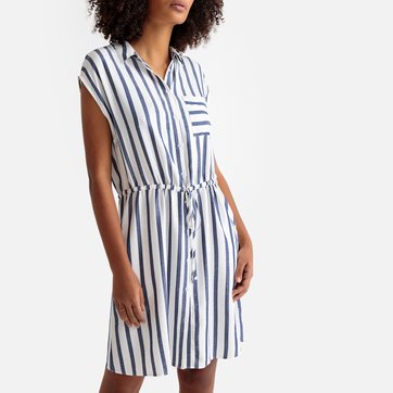 Vestido-camisa às riscas, sem mangas, comprimento pelos joelhos Vestido-camisa às riscas, sem mangas, comprimento pelos joelhos SUD EXPRESS