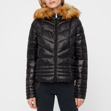 Doudoune Femme Noire Avec Capuche - Marque Outerwear - Taille 36 - Neuf (Sans Étiquettes) - Coupe-Vent Matelassée