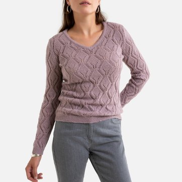 Camisola com decote em V, em malha ajurada ANNE WEYBURN