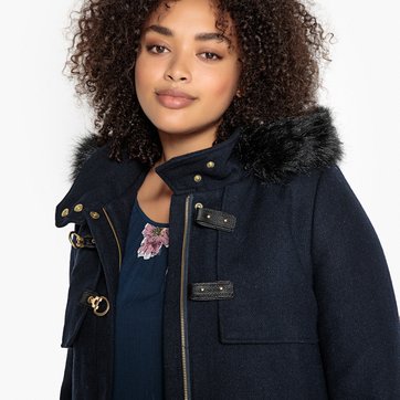 Trenca austríaca con cremallera y capucha, de lana mezclada LA REDOUTE COLLECTIONS PLUS