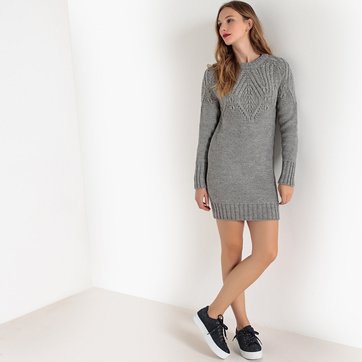 Vestido jersey liso de punto grueso con trenzados LA REDOUTE COLLECTIONS