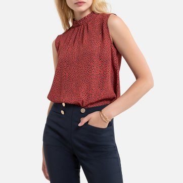 Blusa de cavas com gola subida, estampado às bolas ANNE WEYBURN