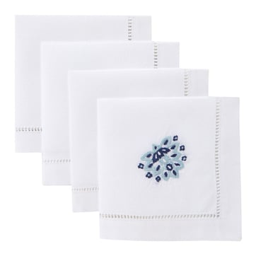 Lot De 2 Serviettes De Table Brodées Main Motifs Floraux - Fait Main En France - Neuf
