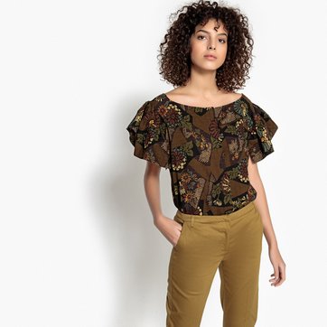 Blusa com estampado étnico, mangas curtas SEE U SOON