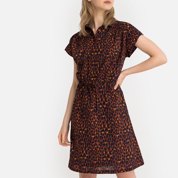 Vestido camisero con estampado leopardo de manga corta LA REDOUTE COLLECTIONS