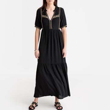 Vestido comprido bordado SEE U SOON