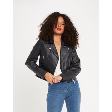 Veste cuir bleu marine femme | La Redoute Manteau cuir noir femme | La Redoute