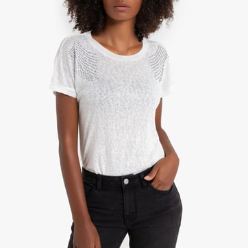 Top Manches Courtes Miss Captain T.1 – Taille 34/36, Coton Stretch Blanc, Occasion Bon état