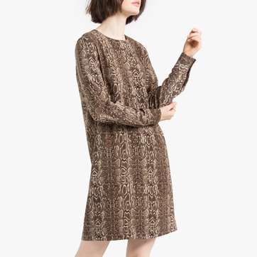 Vestido recto con estampado pitón, de manga larga LA REDOUTE COLLECTIONS