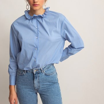 Camisa às riscas, gola subida com folho LA REDOUTE COLLECTIONS