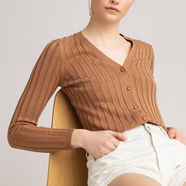 Strickjacke mit V-Ausschnitt, Glanzgarn LA REDOUTE COLLECTIONS