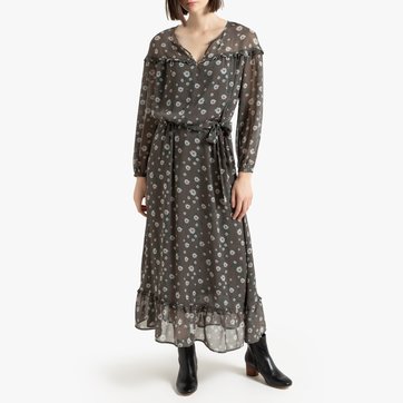 Vestido de gasa estampado, de manga larga LA REDOUTE COLLECTIONS