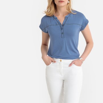 T-shirt com decote tunisino, algodão & modal ANNE WEYBURN