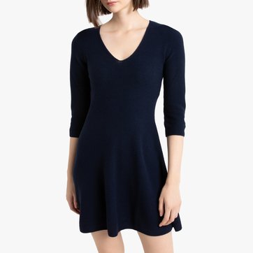 Vestido corto estilo patinadora con cuello de pico y manga 3/4 BENETTON