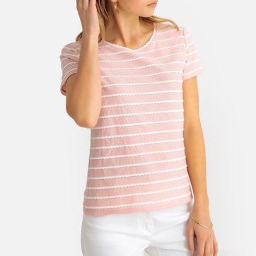 T-shirt às riscas, gola redonda, mangas curtas ANNE WEYBURN
