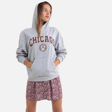 Sweat com capuz, corte largo, com impressão, 10-18 anos LA REDOUTE COLLECTIONS