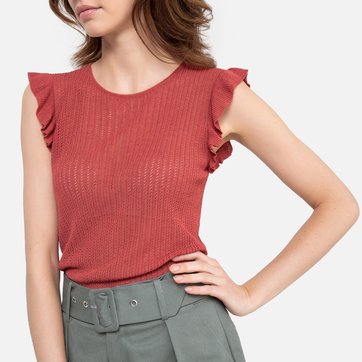 Top aus Feinstrick mit rundem Ausschnitt und Volants LA REDOUTE COLLECTIONS