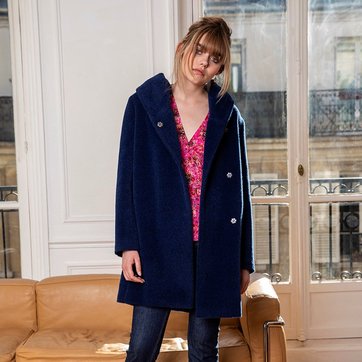 Manteau femme en solde CHEMINS BLANCS | La Redoute Manteau long chaud femme alpaga bleu, Soria Chemins Blancs
