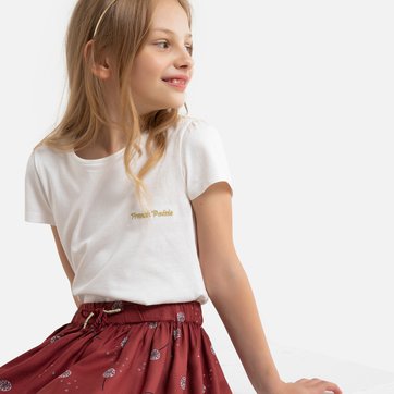 T-shirt com gola redonda e mensagem bordada, 3-12 anos T-shirt com gola redonda e mensagem bordada, 3-12 anos LA REDOUTE COLLECTIONS