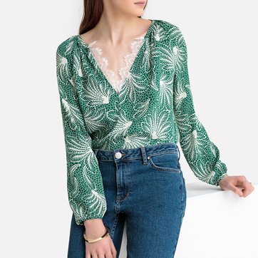 Blusa estampada com decote em V Blusa estampada com decote em V SEE U SOON