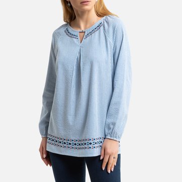 Langärmelige Bluse mit aufgestickten Streifen ANNE WEYBURN