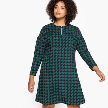 Vestido estilo patinadora con estampado pata de gallo, semilargo Vestido estilo patinadora con estampado pata de gallo, semilargo CASTALUNA
