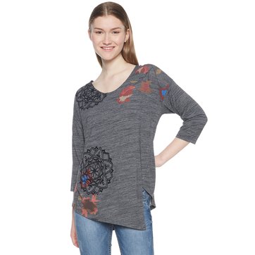 T-shirt de gola redonda UMA, mangas 3/4, estampado floral DESIGUAL