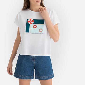 T-shirt de gola redonda, motivo à frente, mangas curtas LA REDOUTE COLLECTIONS