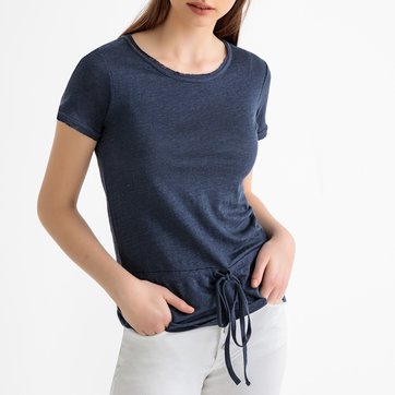 T-shirt em linho, gola redonda para atar LA REDOUTE COLLECTIONS