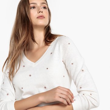 Camisola com decote em V, bordados às estrelas, MEMPSEY SUD EXPRESS
