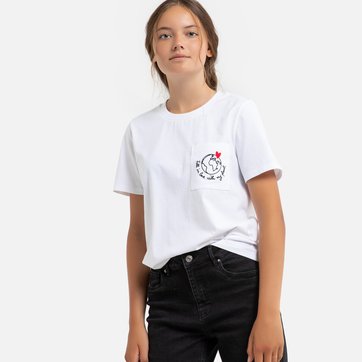 T-shirt de gola redonda, motivo bordado, 10-18 anos LA REDOUTE COLLECTIONS