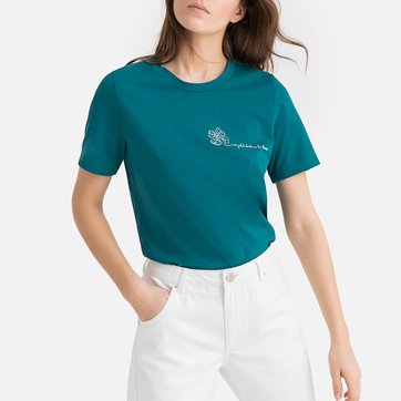 T-shirt de gola redonda, estampado trevo e mensagem LA REDOUTE COLLECTIONS