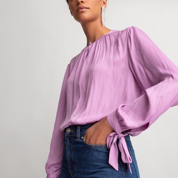 Blusa com gola redonda e mangas compridas para atar LA REDOUTE COLLECTIONS