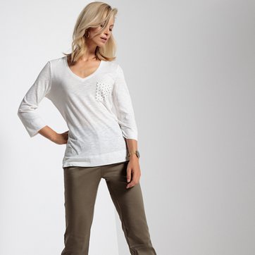 T-shirt de decote em V, bolso fantasia, mangas 3/4 ANNE WEYBURN
