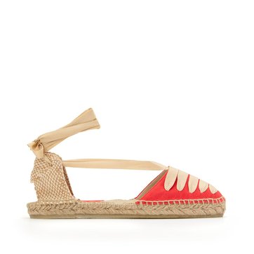 espadrilles compensées rouge à lacets