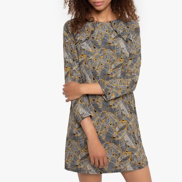 Vestido corto recto, con estampado de hojas COMPANIA FANTASTICA