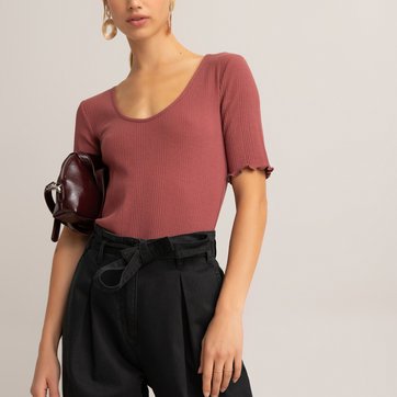 T-shirt com decote largo, mangas curtas LA REDOUTE COLLECTIONS