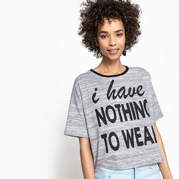 T-shirt com mensagem, gola redonda a contrastar LA REDOUTE COLLECTIONS