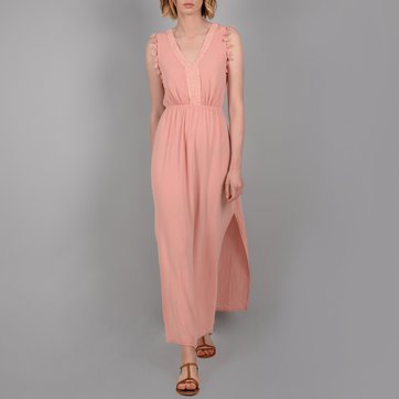 Vestido largo sin mangas con detalle de pompón y encaje MOLLY BRACKEN