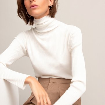 Camisola com gola alta, em malha fina canelada LA REDOUTE COLLECTIONS