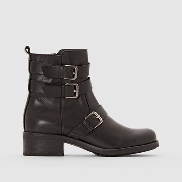 Botines moteras de piel con correas triples LA REDOUTE COLLECTIONS