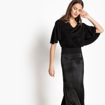 Camisola com decote em V, mangas à morcego pelos cotovelos LA REDOUTE COLLECTIONS