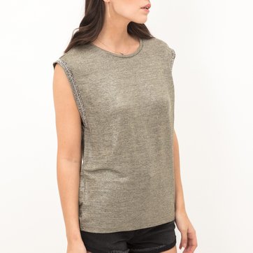 T-shirt com efeito brilhante, sem mangas LE TEMPS DES CERISES