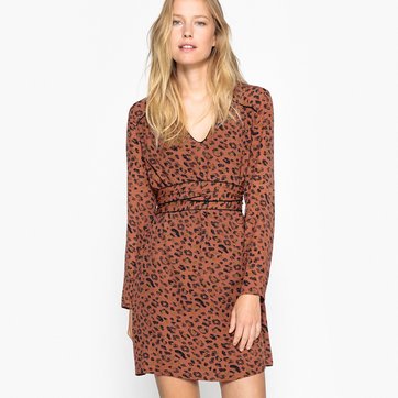Vestido curto, estampado leopardo, mangas compridas SEE U SOON